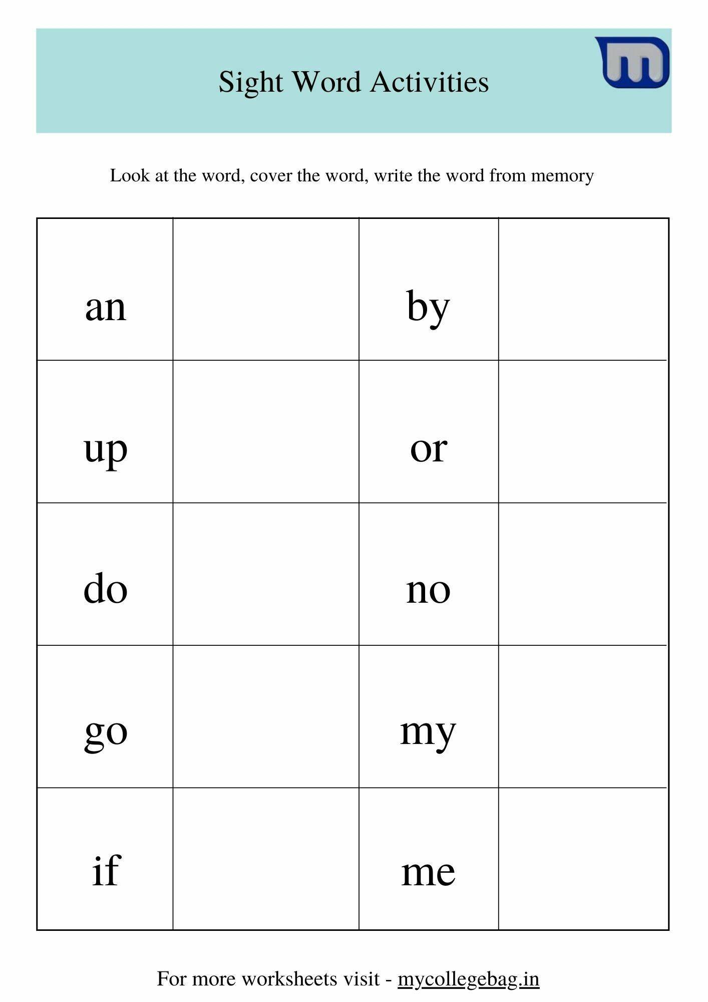 sight words worksheets pdf